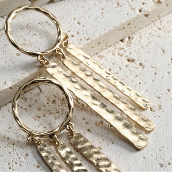 Jewelry - FEELING THE BREEZE HammereD Fringe Earrings-GOLD
